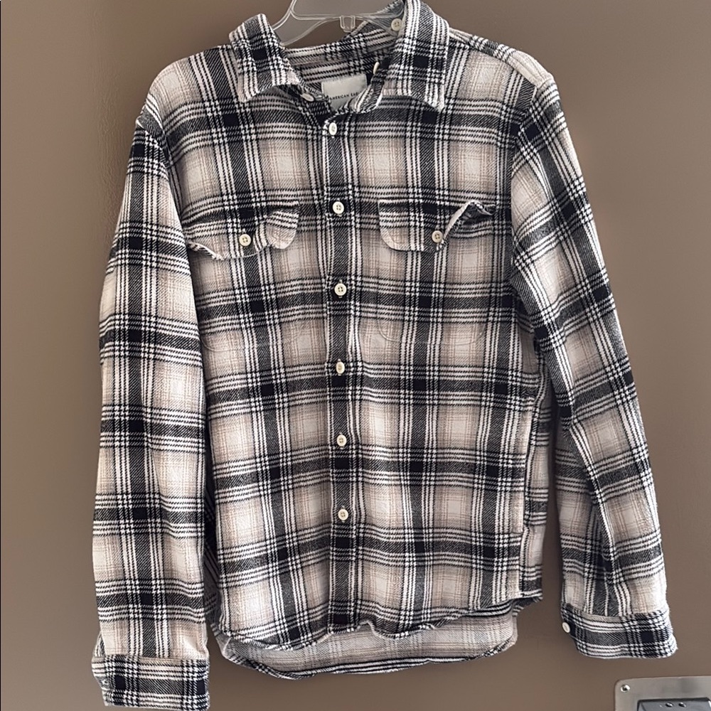 Black and White Plaid Button-Up Shirt
